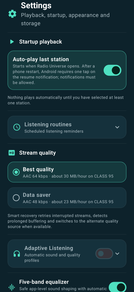 Radio Universe equalizer settings